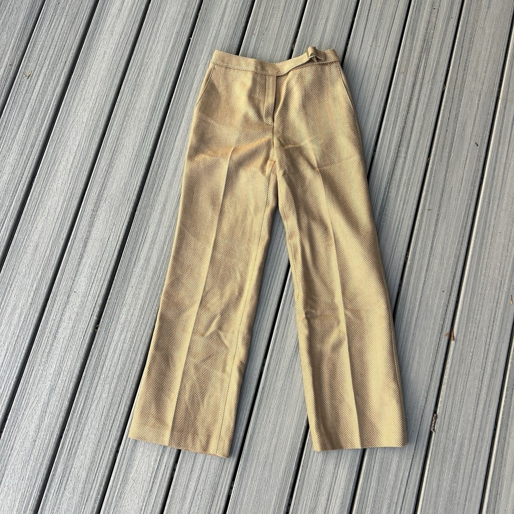 VTG TALBOTS Pants Womens 4‎ Beige Herringbone 100% Italian Wool Tweed Slacks
